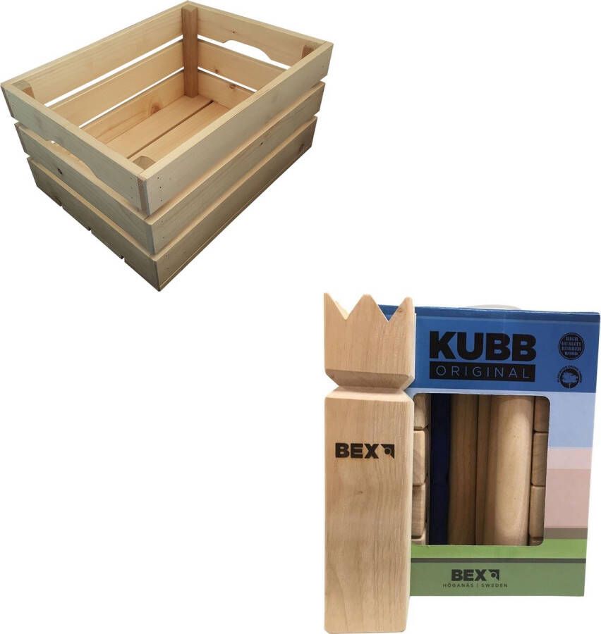 Engelhart Bex Sport Original Kubb Blanco Koning -Rubberhout inclusief houten opbergkrat