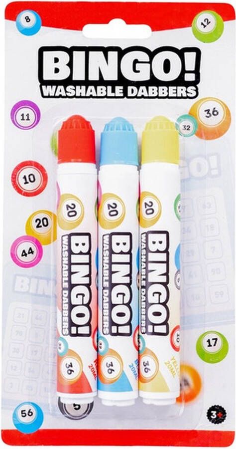 Engelhart Bingo stiften markers dabbers 3x blauw geel rood 20 ml