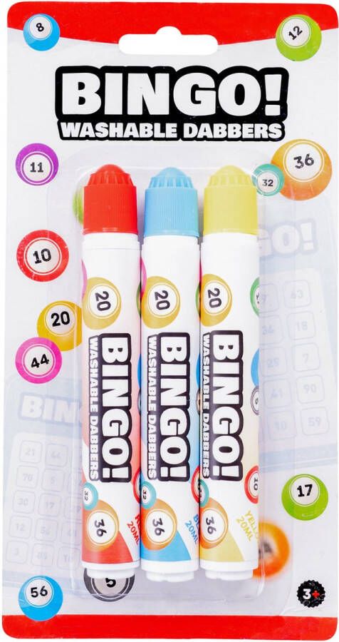 Longfield Games Engelhart Bingo stiften markers dabbers 3x blauw geel rood 20 ml Actiespellen