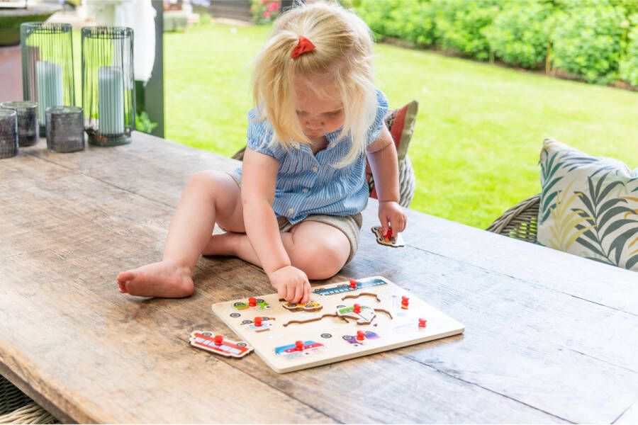 Engelhart Houten knopjes noppen speelgoed puzzel voertuigen thema 30 x 22 cm Educatief speelgoed voor kinderen