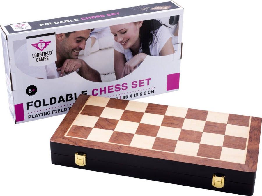 Engelhart schaakspel inklapbaar 38 5 cm hout bruin wit 33-delig