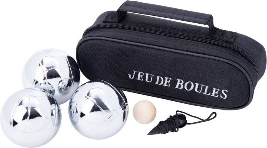 Coppens Metalen jeu de boules in zwarte tas met rits. 3 ballen met een diameter van 74mm