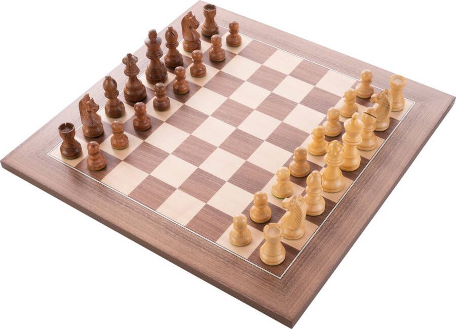 Engelhart Longfield Schaakbord walnoot esdoorn ingelegd 40x40 cm bevat geen schaakstukken