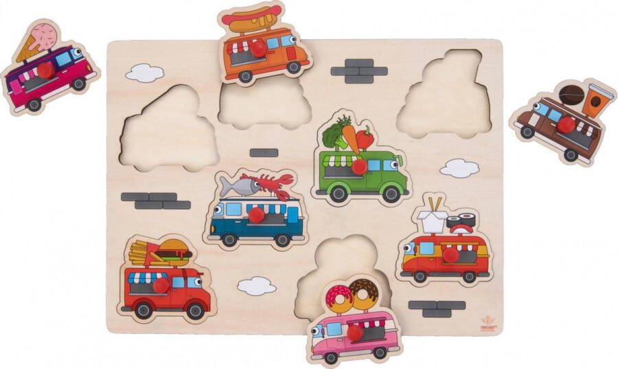Engelhart Houten knopjes noppen speelgoed puzzel foodtruck thema 30 x 22 cm Educatief speelgoed voor kinderen