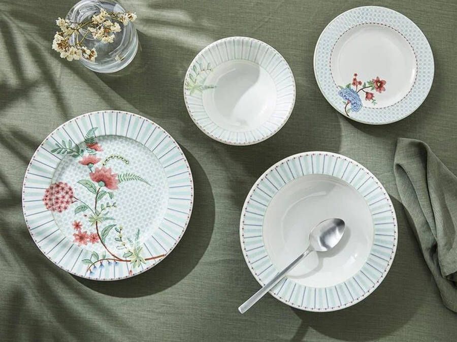 English Home bordenset Dinerborden 2 Persoons 8 stuks Porselein Licht Blauw