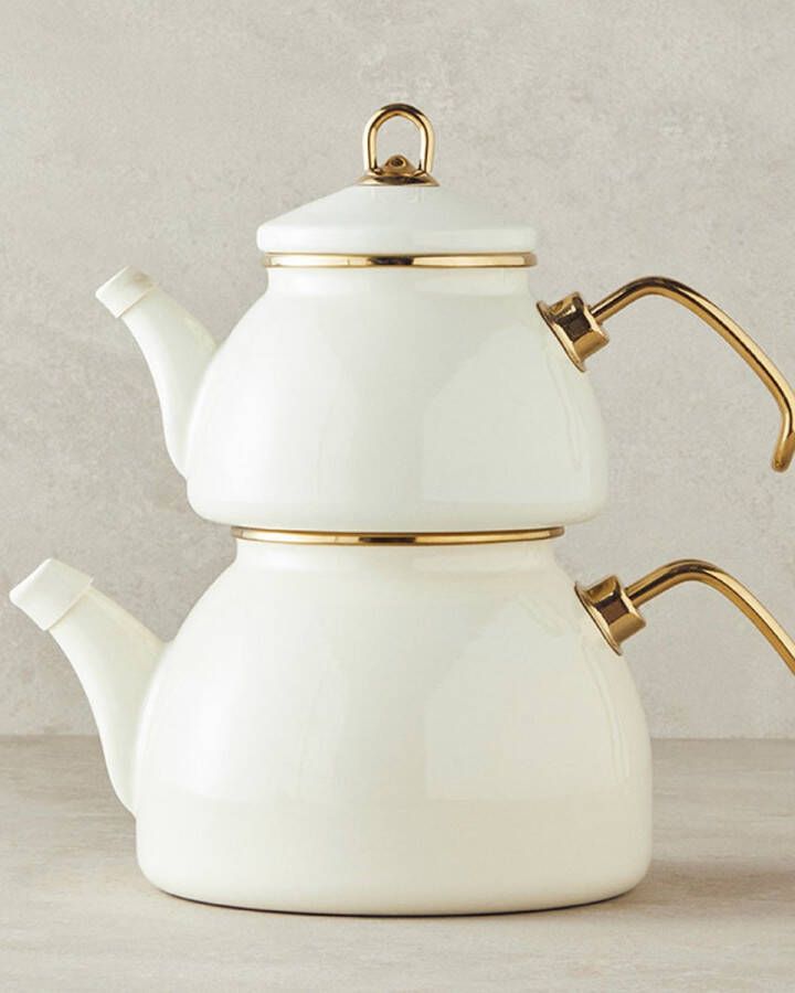 English Home Theepot 1 lt + 2 3 lt Emaille Licht Munt Kleur