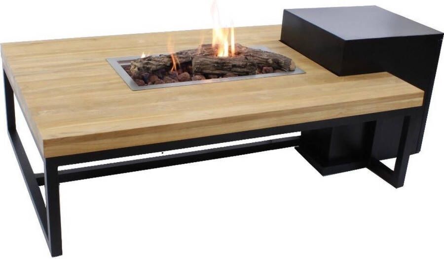 Enjoyfires vuurtafel Ambiance rechthoek zwart-teak 120x80x35 cm