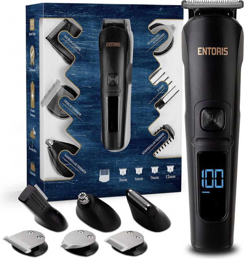 ENTORIS EN3 Tondeuse Professionele Baardtrimmer Waterdichte Haartrimmer Precisietrimmer Neushaartrimmer Alles in 1 Volledige Set