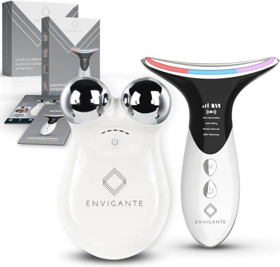 Envigante Huidverjongingspakket Huidverjongingsapparaat + Microcurrent huidverjongingsapparaat Led gezichtsmasker Facelift apparaat Anti rimpel Gezichtsmassage Nekmassage