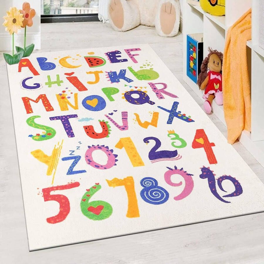 Enyhom SHOP YOLO-Speeltapijt baby-Shaggy zacht ABC alfabet en cijfer-educatieve mat-speeltapijt mat-antislip speeltijd kruipmat -90x150cm