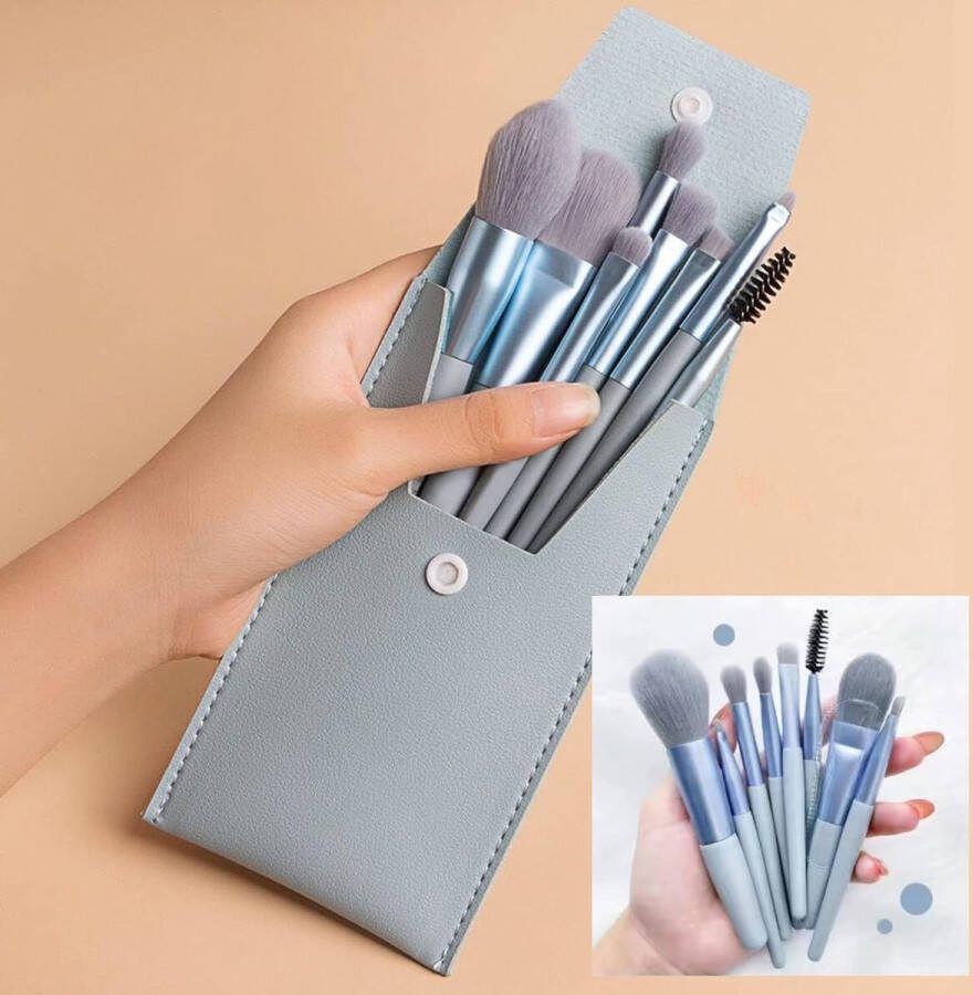 Eowppue Kwastenset make-up 8st make-up kwastenset pinselset make-up Premium synthetische make-up kwastenset voor poeder Concealer Highlighter Stichting Eyeliner Oogschaduw (Blauw & Opslagpakket)）