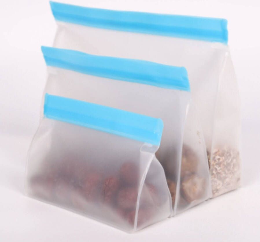 EPC 6x Herbruikbare Duurzame Siliconen Zip Lock Bags Vershoudzakken Boterhamzakjes Opberg Reizen Douane Handbagage Diepvrieszakjes Voedingszakjes Zakje Recycle 6 stuks Blauw