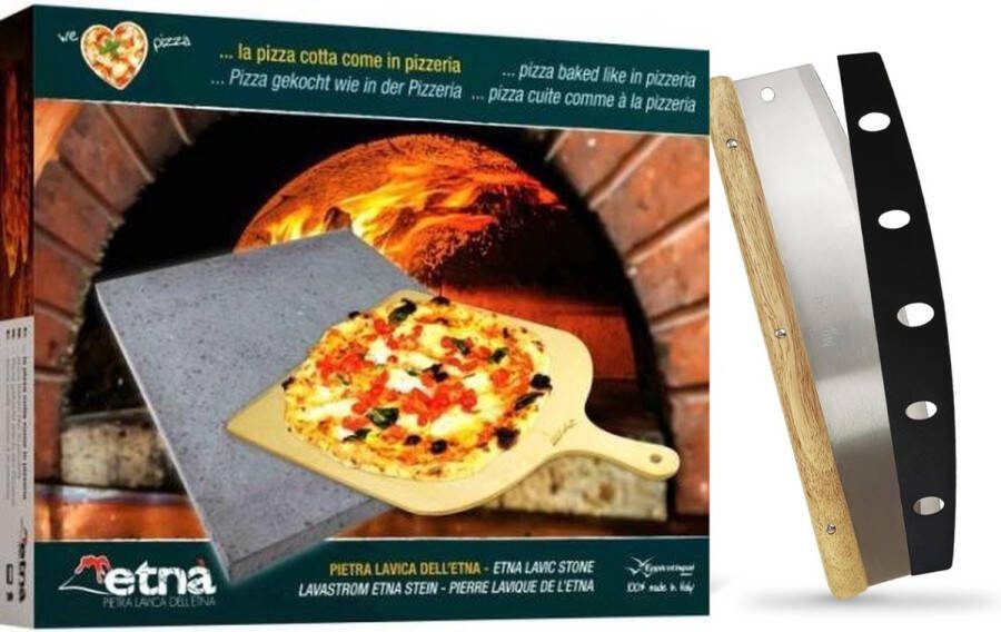 Eppicotispai ETNA Pizza steen Grote pizzasteen & pizzaschep 30 cm x 38 cm Inclusief pizzasnijder mes set