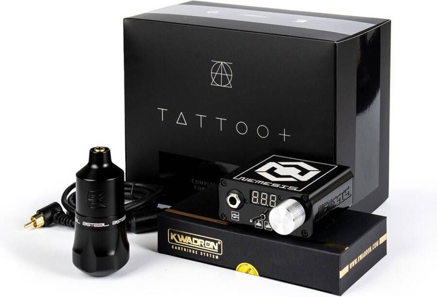 Equaliser Complete Tattoo Machine Set Astral Black 4.0 + Nemesis Power Supply Premium Professionele Tattoo Machine Draadloze Tatoeage Pen Wireless PMU Gun Zelf Tatoeëren Kit Cartridges Naalden Beginner & Gevorderden Set 1RL 3RL