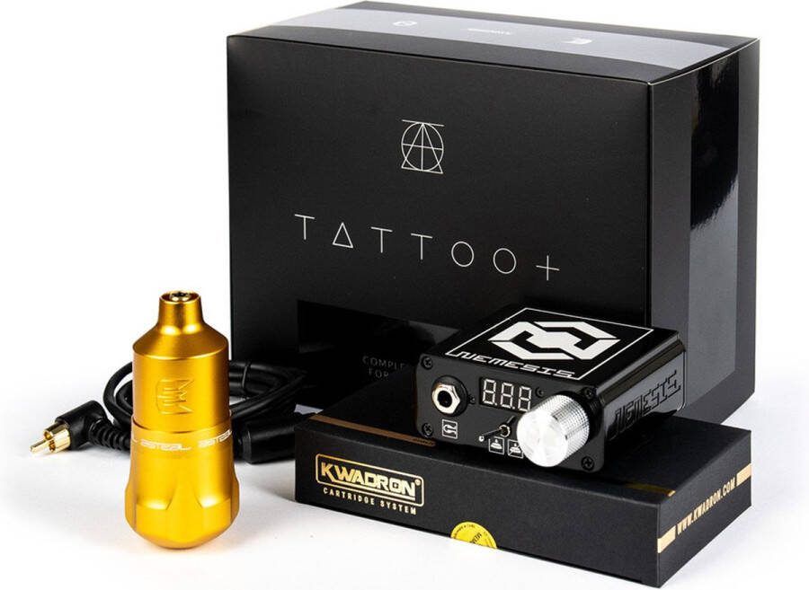 Equaliser Complete Tattoo Machine Set Astral Gold 4.0 + Nemesis Power Supply Premium Professionele Tattoo Machine Draadloze Tatoeage Pen Wireless PMU Gun Zelf Tatoeëren Kit Cartridges Naalden Beginner & Gevorderden Set 1RL 3RL