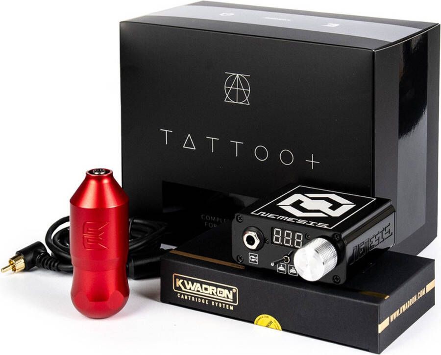 Equaliser Complete Tattoo Machine Set Drop Pen Red 3.5 + Nemesis Power Supply Premium Professionele Tattoo Machine Draadloze Tatoeage Pen Wireless PMU Gun Zelf Tatoeëren Kit Cartridges Naalden Beginner & Gevorderden Set 1RL 3RL