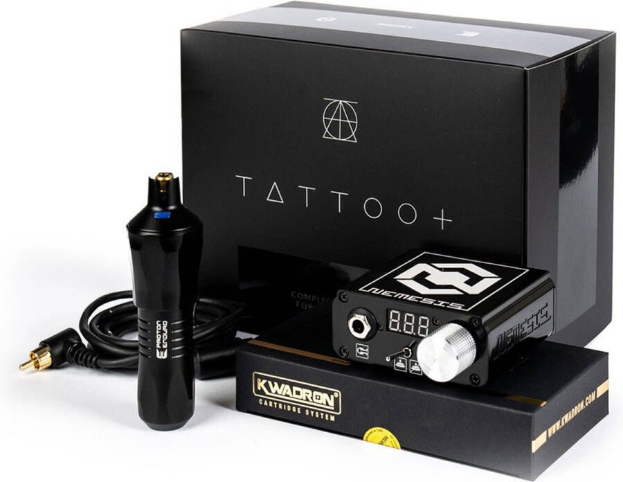 Equaliser Complete Tattoo Machine Set Proton Enduro + Nemesis Power Supply Premium Professionele Tattoo Machine Draadloze Tatoeage Pen Wireless PMU Gun Zelf Tatoeëren Kit Cartridges Naalden Beginner & Gevorderden Set 1RL 3RL 7RL