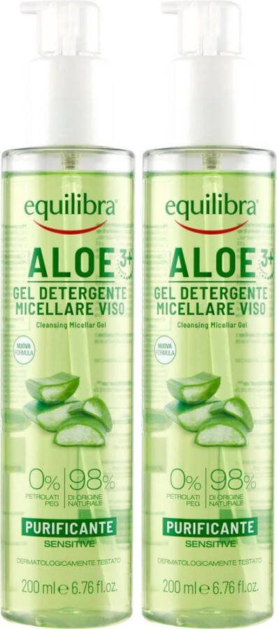 Equilibra Aloe Vera Face Wash Micellair 2 x 200 ml 98% Natuurlijke Ingredienten