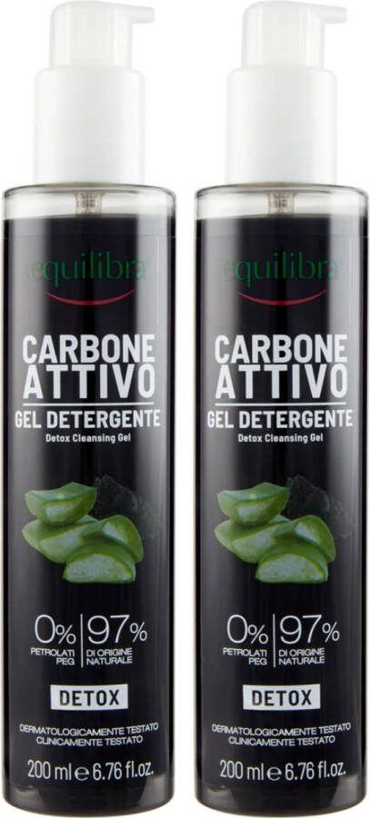 Equilibra Face Wash Met Actieve Houtskool en Aloe Vera 2 x 200 ml 97% Natuurlijke Ingredienten