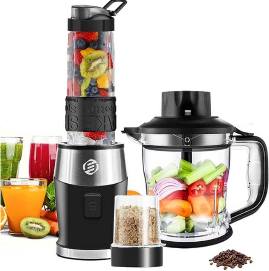 Equivera 3-In-1 Mixer Blender Ijscrusher Koffiemolen Vleeshakmolen Smoothieblender Met Sportfles