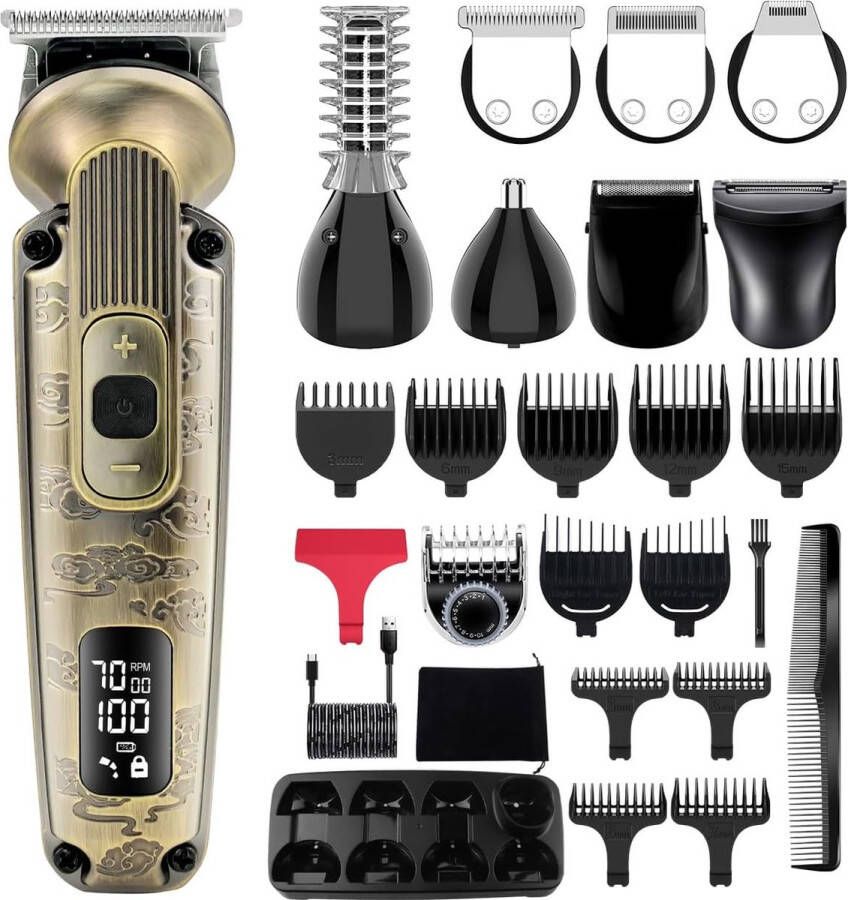 Equivera Baardtrimmer 8-In-1 Multifunctionele Verzorgingsset- Haartrimmer Draadloos LED-Display Opzetstukken