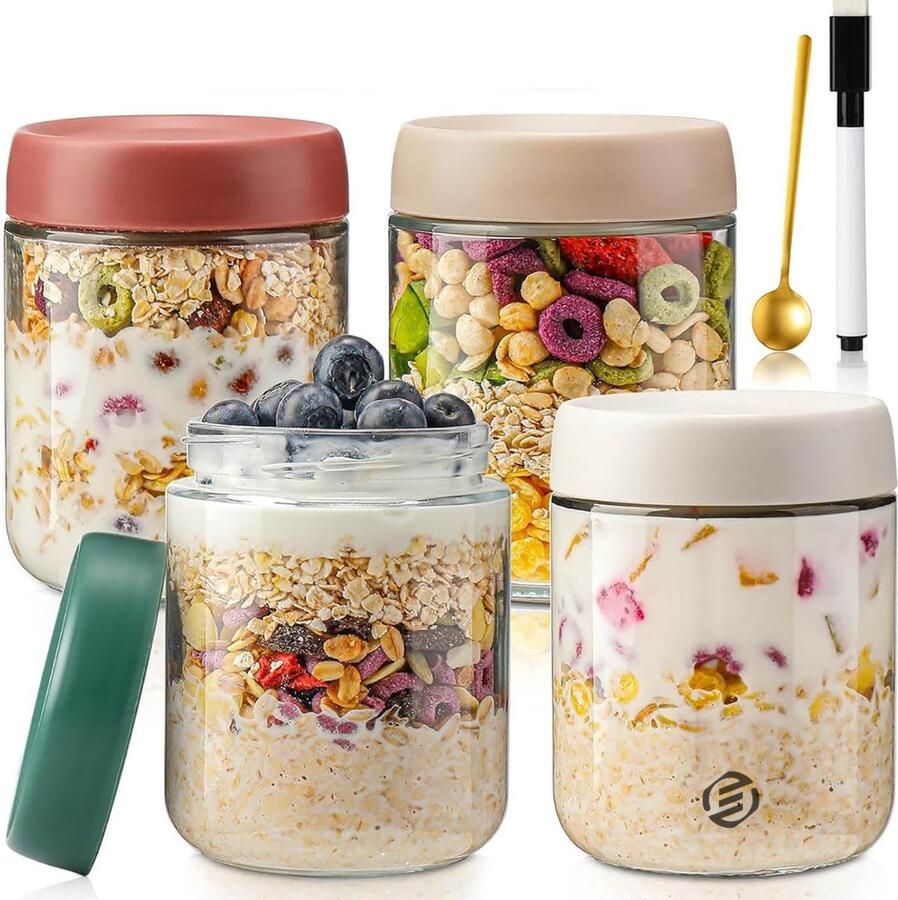 Equivera Overnight Oats Potjes Muesli Beker Mason Jar Havermout Set Must have voor jouw ontbijt