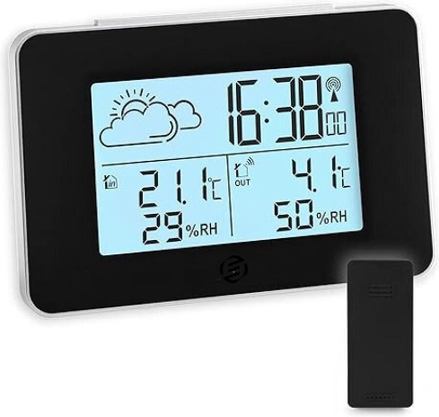 Equivera Weerstation Binnen en Buiten Weerstation voor in Huis Temperatuur en Luchtvochtigheid Draadloos