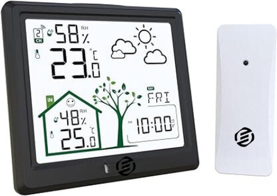 Equivera Weerstation Binnen en Buiten Weerstation voor in Huis Temperatuur en Luchtvochtigheid Draadloos