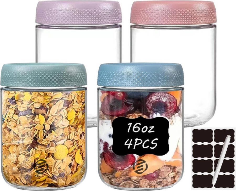 Equivera Overnight Oats Potjes Muesli Beker Mason Jar Havermout Set Must have voor jouw ontbijt