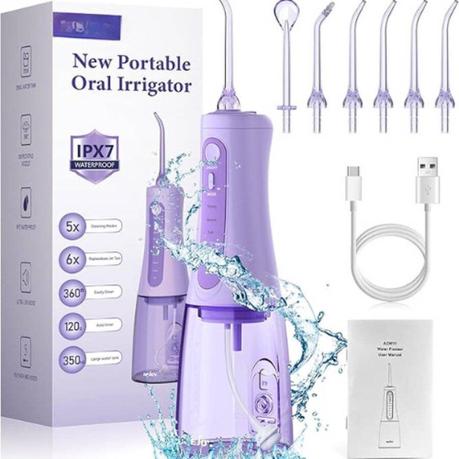 Equivera Waterflosser Monddouche Waterflosser Draadloos Flosapparaat Verwijderd Tandplak Eenvoudig