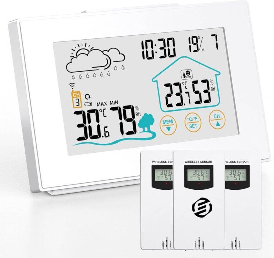Equivera Weerstation Binnen en Buiten Weerstation voor in Huis Temperatuur en Luchtvochtigheid Draadloos