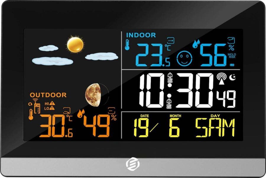 Equivera Weerstation Binnen en Buiten Weerstation voor in Huis Temperatuur en Luchtvochtigheid Draadloos