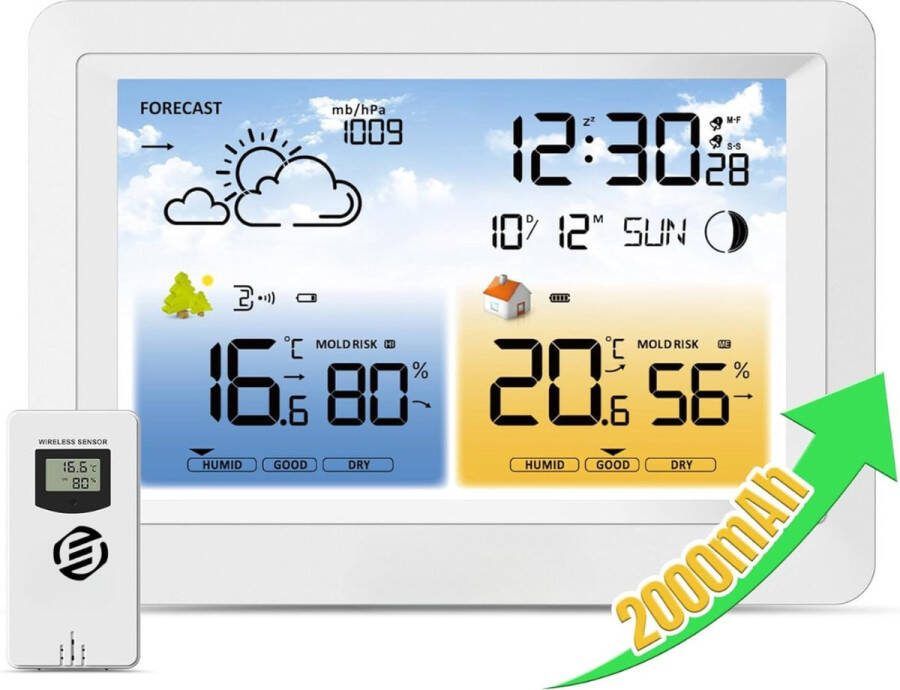 Equivera Weerstation Binnen en Buiten Weerstation voor in Huis Temperatuur en Luchtvochtigheid Draadloos