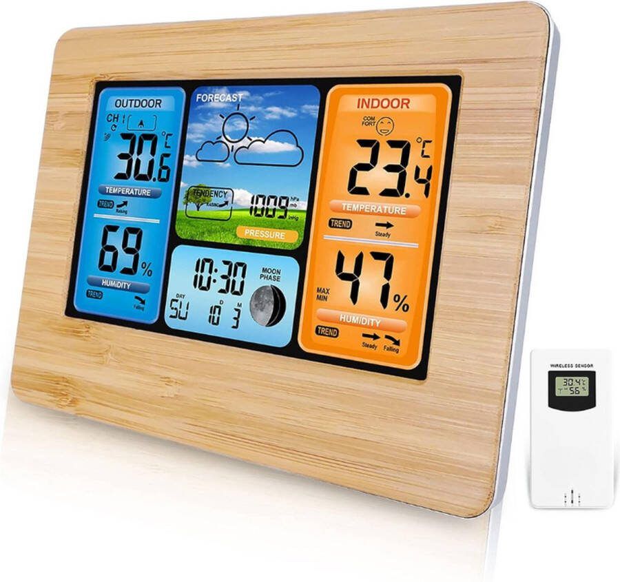 Equivera Weerstation Binnen en Buiten Weerstation voor in Huis Temperatuur en Luchtvochtigheid Draadloos