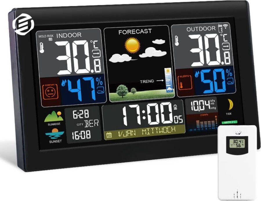 Equivera Weerstation Binnen en Buiten Weerstation voor in Huis Temperatuur en Luchtvochtigheid Draadloos