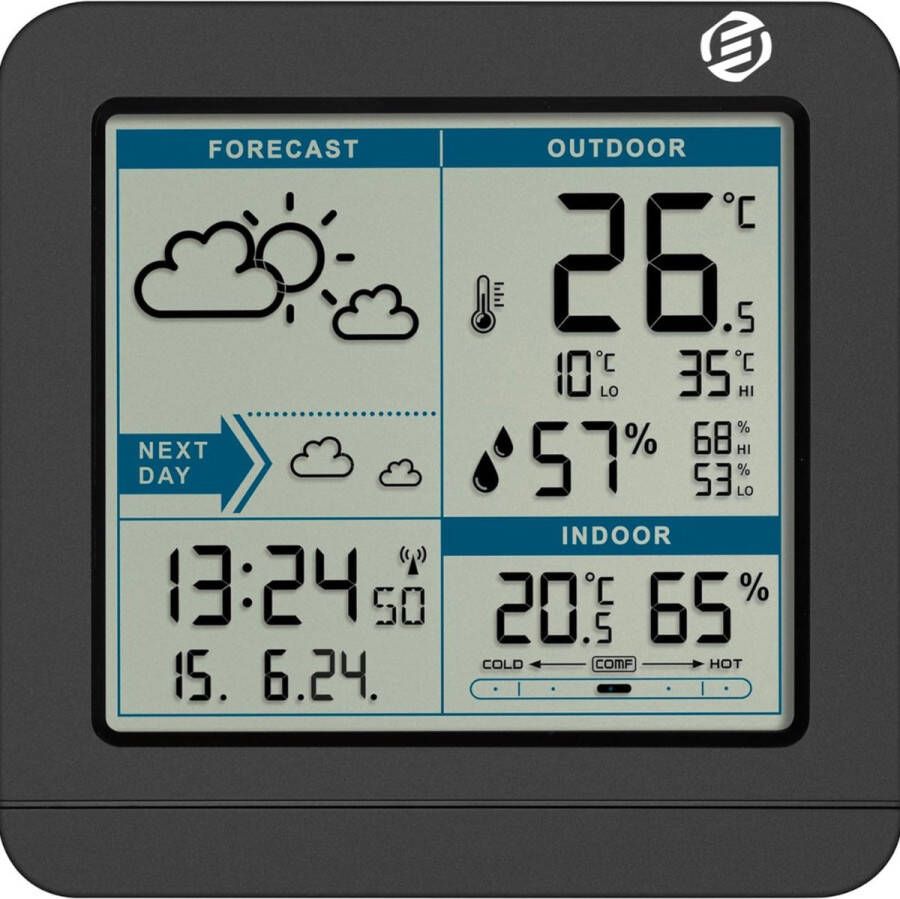 Equivera Weerstation Binnen en Buiten Weerstation voor in Huis Temperatuur en Luchtvochtigheid Draadloos