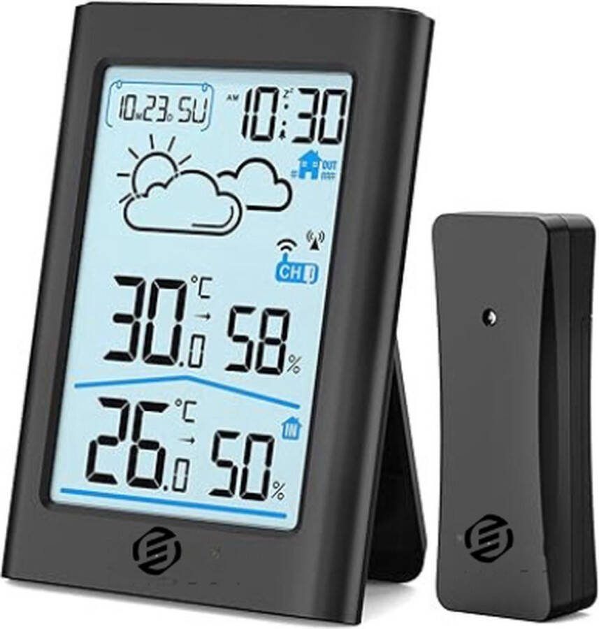 Equivera Weerstation Binnen en Buiten Weerstation voor in Huis Temperatuur en Luchtvochtigheid Draadloos