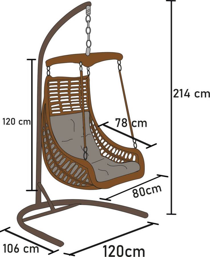 Ergobed Capri Swing Belek Rotan Tuinschommel Hangstoel Verandaschommel 1 persoons Bruin-Lichtbruin