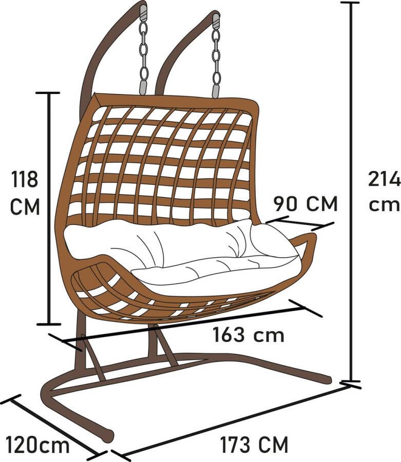 Ergobed Capri Swing Kemer Rotan Tuinschommel Hangstoel Veranda Schommel 2 persoons Bruin-Cappuccino