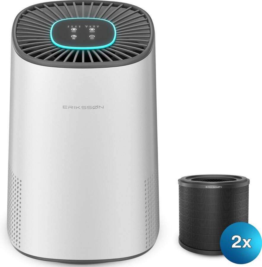Erikssøn Luchtreiniger Air Purifier Elite 2x HEPA-14 Filter Wit 240 m3 u Helpt tegen stof hooikoorts huisstofmijt en allergie Met Hepa Filter Met Ionisator
