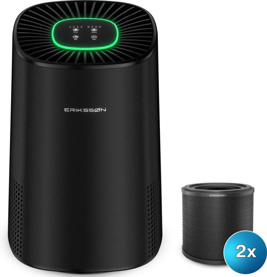 Erikssøn Luchtreiniger Air Purifier Elite 2x HEPA-14 Filter Zwart 240 m3 u Helpt tegen stof hooikoorts huisstofmijt en allergie Met Hepa Filter Met Ionisator