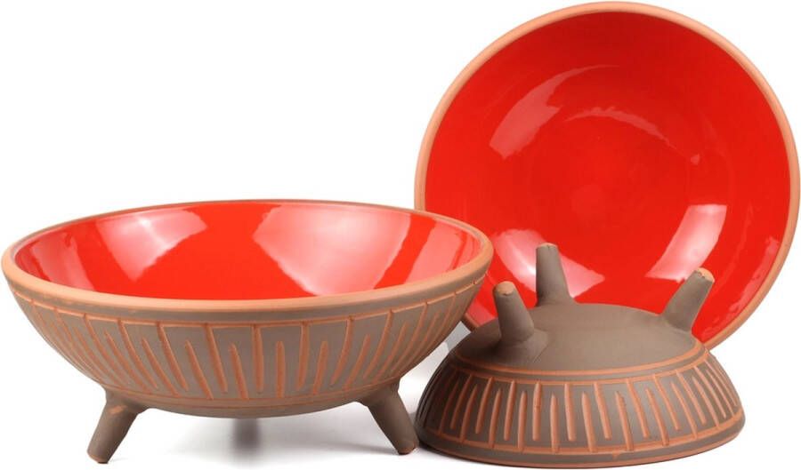 Ersince Handgemaakte rood ovenbestendige keramiek serveerschalen 3dlg kommenset aardewerk