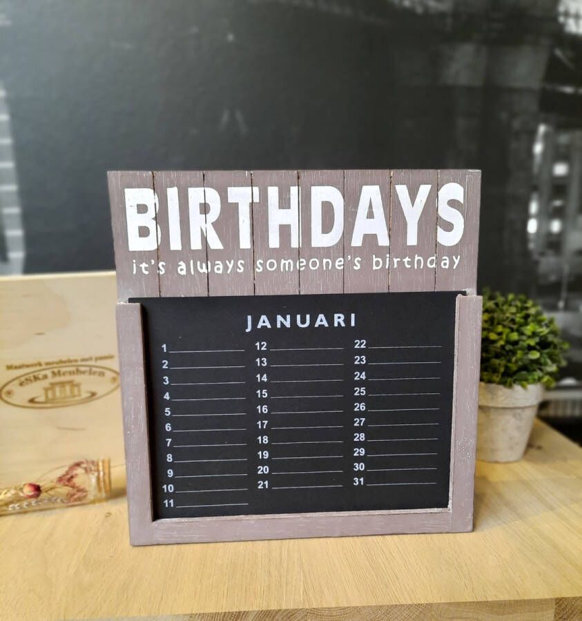 èSKa Meubelen Verjaardagskalender hout taupe 30x29 cm verjaardag kalender