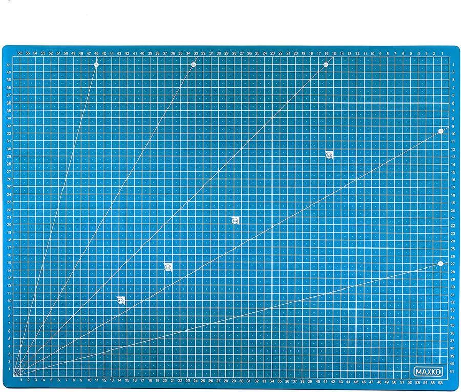 ESpring MAXKO Snijmat 90 x 60 cm blauw zelfherstellend bedienbaar bedrukt metrische indeling snijonderlegger bureauonderlegger A1 90x60 hoekmaten 15°