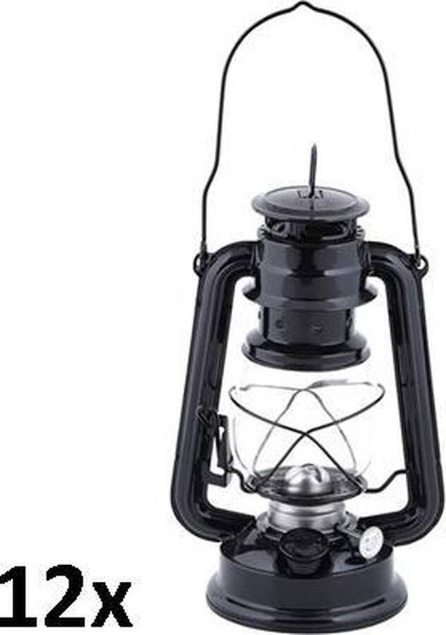 Esschert Design 12 stuks windlicht stormlantaarn olielampen zwart 24 cm hoog (32 uur)