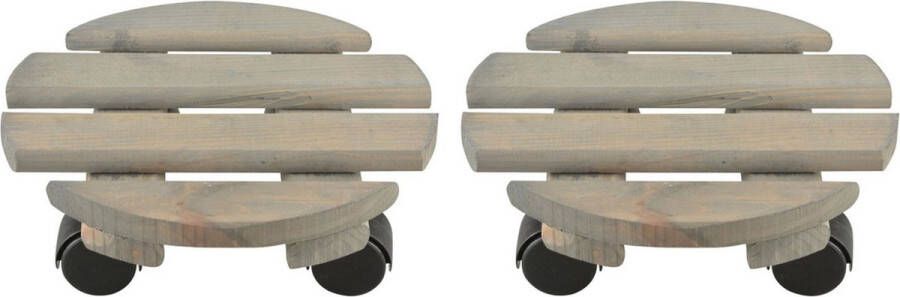 Merkloos Sans marque 2x Plantenonderzetter multiroller vurenhout 23 cm 100 kg Woonaccessoires decoratie houten planken trolley voor kamerplanten
