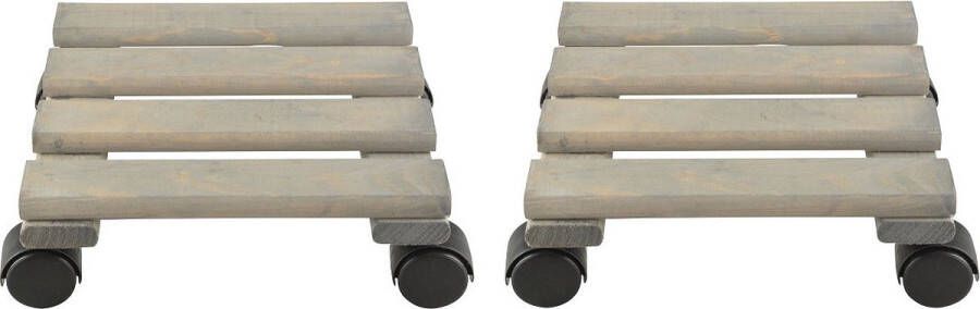 Merkloos Sans marque 2x Plantenonderzetter multiroller vurenhout 28 cm 100 kg Woonaccessoires decoratie houten planken trolley voor kamerplanten