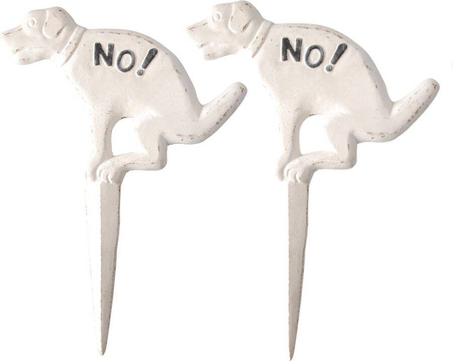 Esschert Design 2x stuks hondenbordjes niet poepen gietijzer 33 cm Tuinsteker hondje no! hondenpoep borden