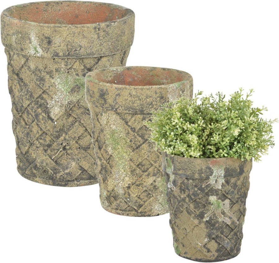 Esschert Design 3 bloempotten met verweerde korstmos look set van 3