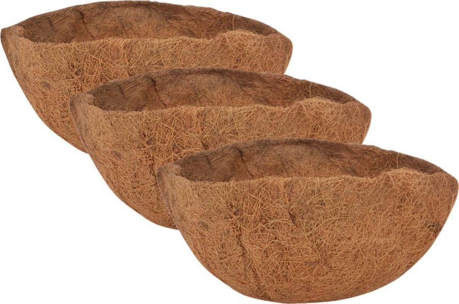 Esschert Design 3x stuks voorgevormde inlegvellen kokos voor hanging basket 35 cm kokosinleggers plantenbak van kokos